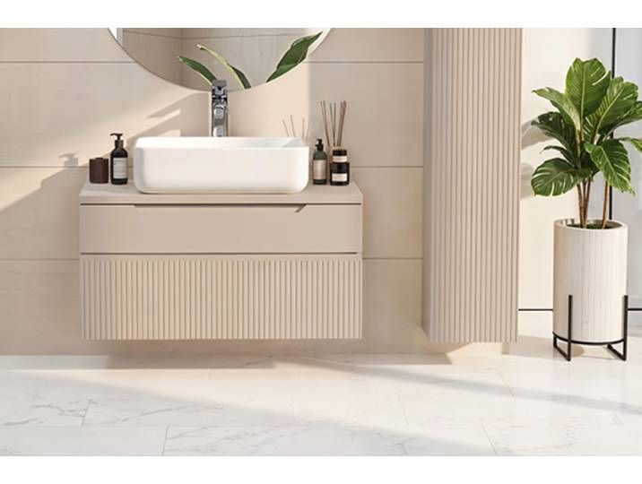 Meuble salle de bain 2 tiroirs suspendu Rio salle de bain Beige - Basika