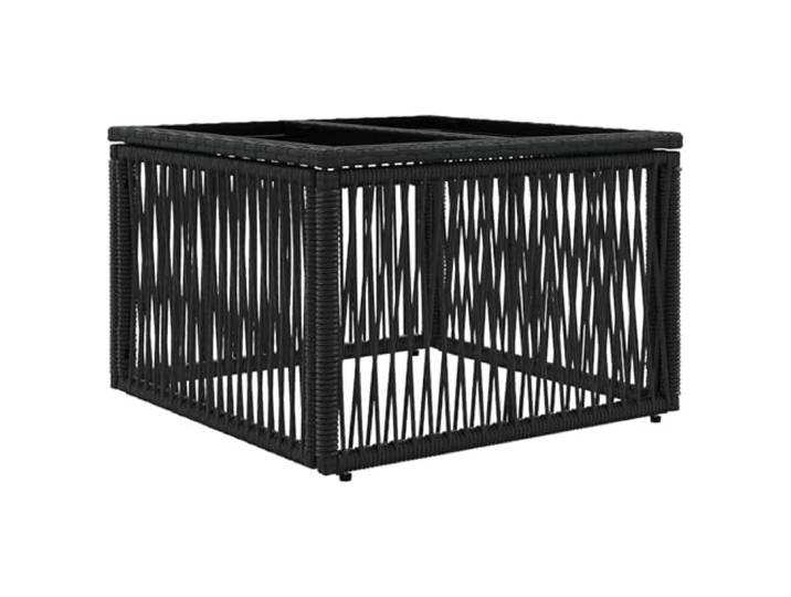 TUERYAFEK PE Rattan Glastisch Schwarz 55 x 55 x 37 cm Wetterbeständig, quadratisches Design, verstellbare Fußpads, pflegeleichte Oberfläche