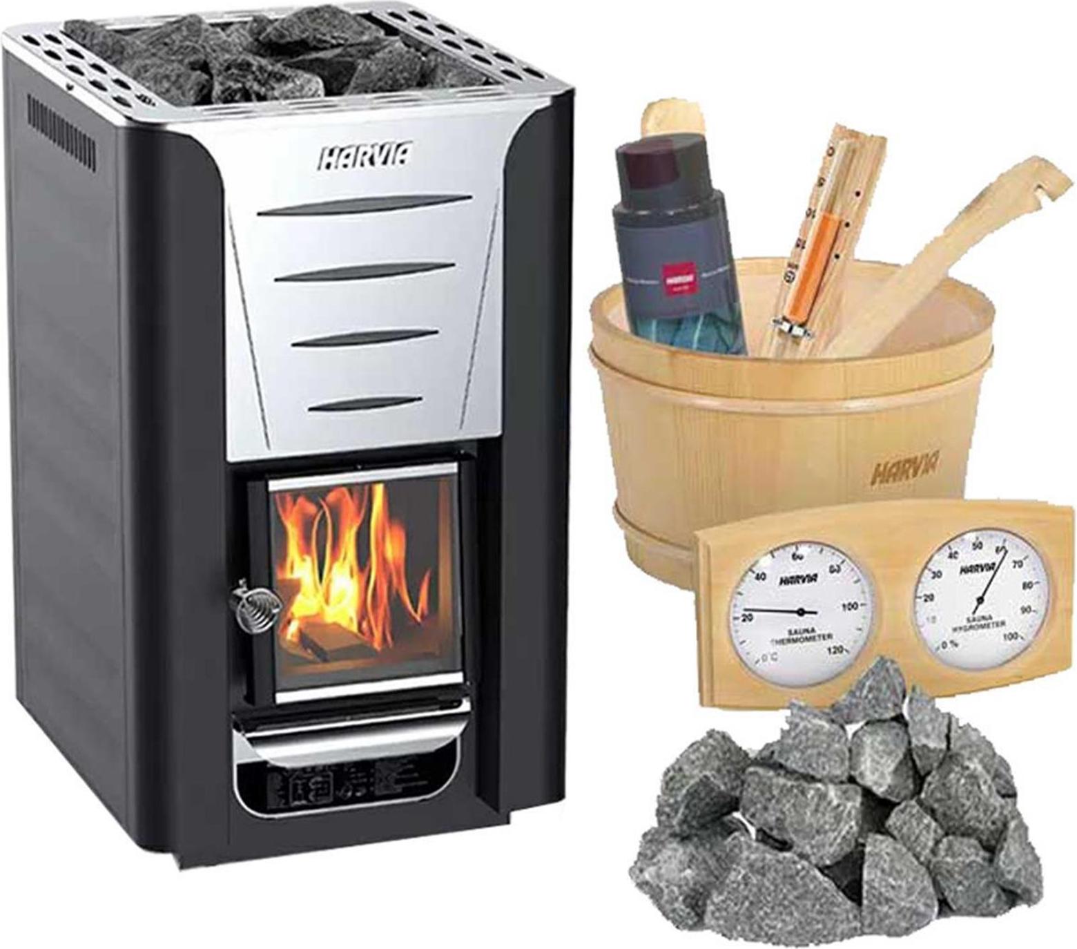 Holzbeheizter Saunaofen Harvia 20 Pro mit BimscV und Harvia Zubehör Set