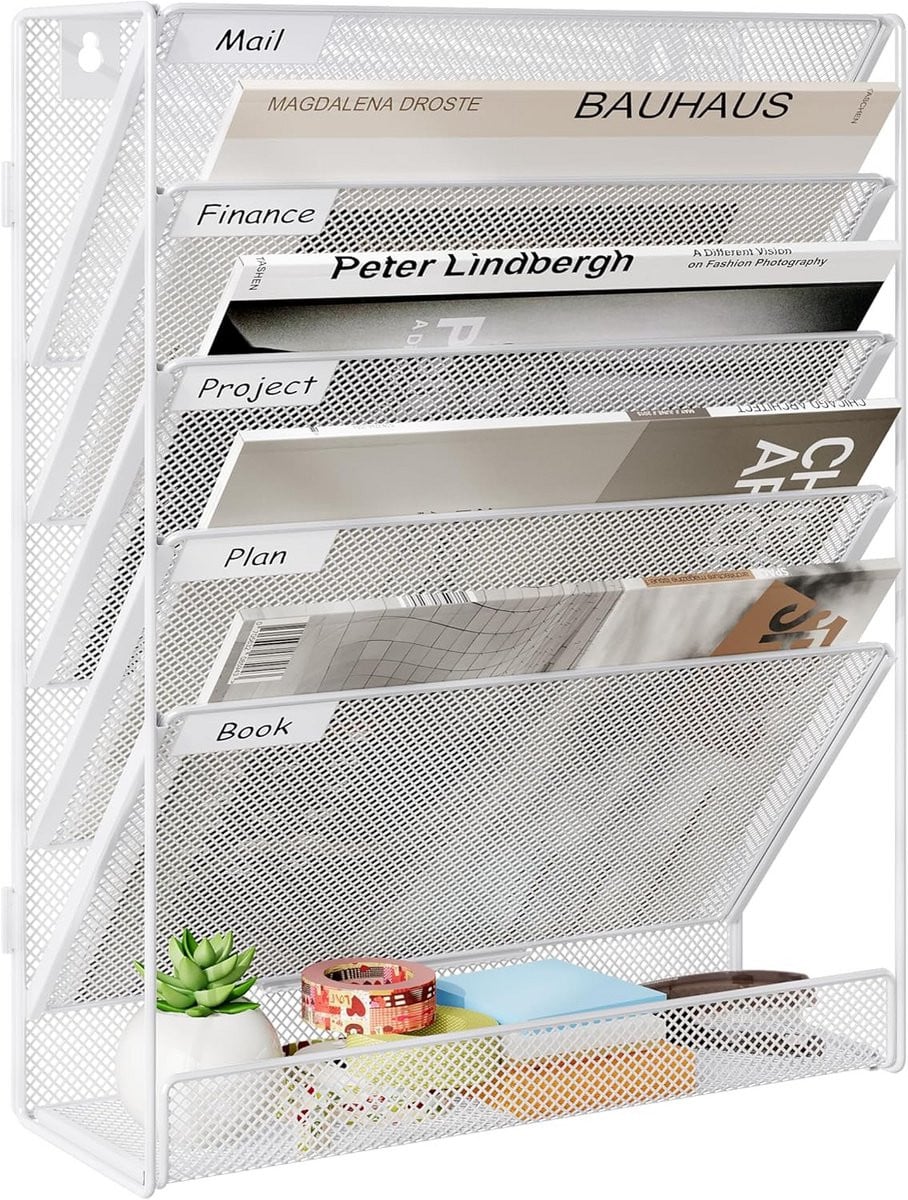 Vijflaags Wandmontage Muur Tijdschriftenhouder - Stevige Organiser voor Papieren en Bestanden
