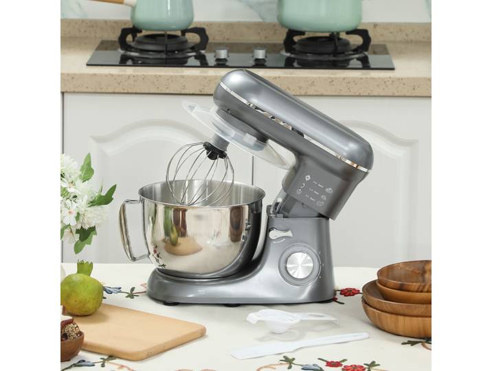 HOMCOM Robot Pâtissier 1300W 4,5L Bol Inox 6 Vitesses Argent