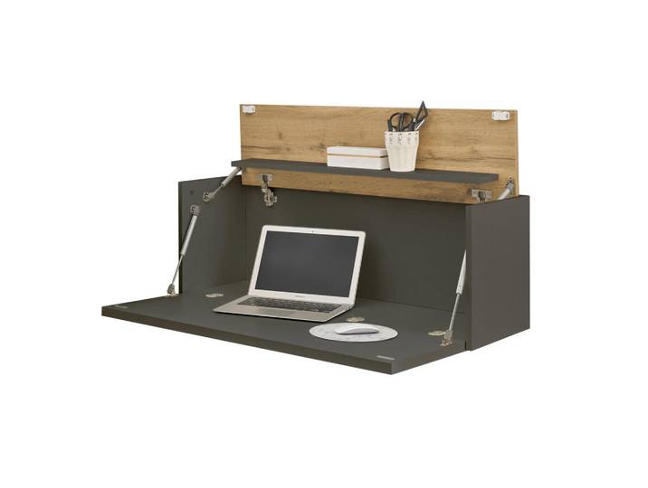 Furn.Design Sekretär Grau matt, Eiche Wotan 100 cm, Wandschrank mit klappbarem Oberboden, Grau, Eiche Wotan, Nachbildung,Eiche, Uni, Holz Optik, Rechteckig,Rechteckig, 100x35x30 cm, Büromöbel, Schreibtische