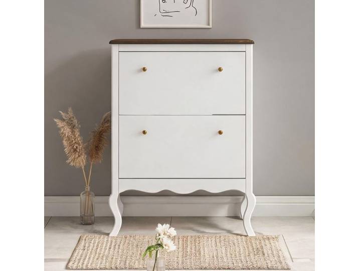Meuble à chaussures blanc laqué MDF et mélamine 2 tiroirs abattants et étagères - Branco MDF e Melamina de Madeira 84 x 29 x 109