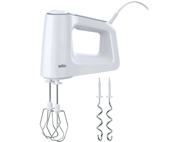 BRAUN Handmixer MultiMix 3 HM 3100 WH - 500 W, 5 Geschwindigkeiten + Turbo , weiß, B:7,5cm H:16cm T:21cm, Mixer, Vertiklae Motorausrichtung für weniger Kraftaufwand, Handmixer