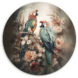 WANDBILD Papageien - Vögel - Natur - Blumen Deko Wohnzimmer 30x30 cm