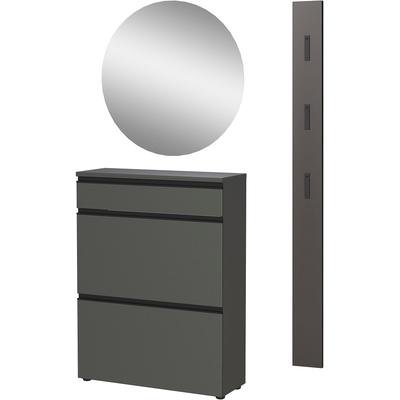 Garderoben-Set GERMANIA "GW-Baldone", grau (graphit), großer Spiegel, Glas, Holzwerkstoff, Metall, Kastenmöbel-Sets, mit großem o. kleinen Spiegel, Tiefe: 30 cm, für schmale Flure