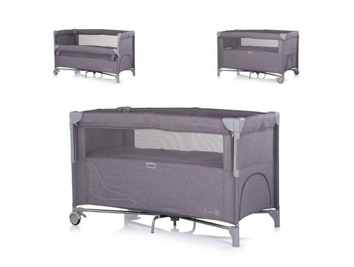 Chipolino Baby-Reisebett Relax Leinen, 2 Ebenen, Räder, als Beistellbett nutzbar, faltbar, Tragetasche