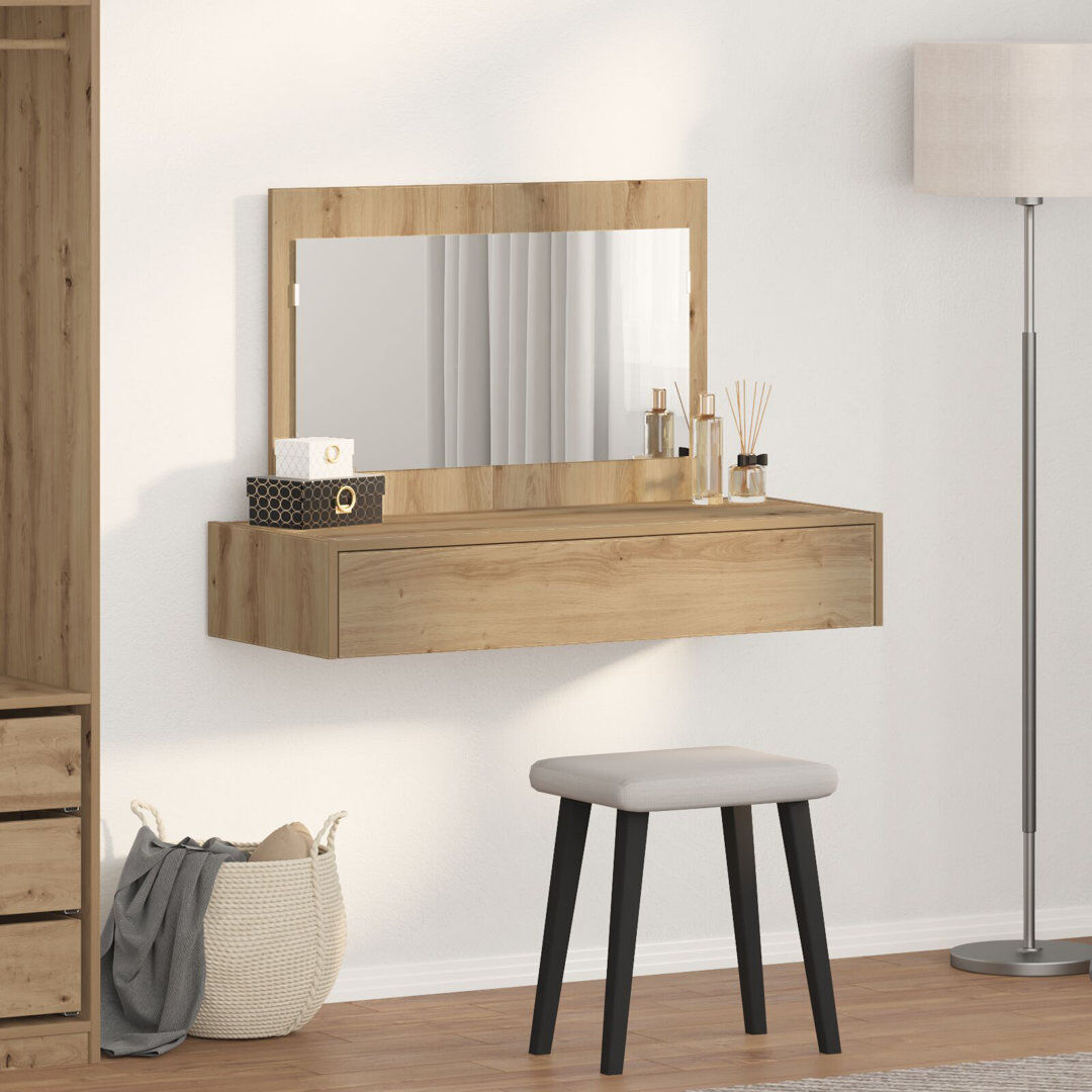 17 Stories Dressing Table with Mirror Artisan Oak 70cm H X 100cm W X 40cm D