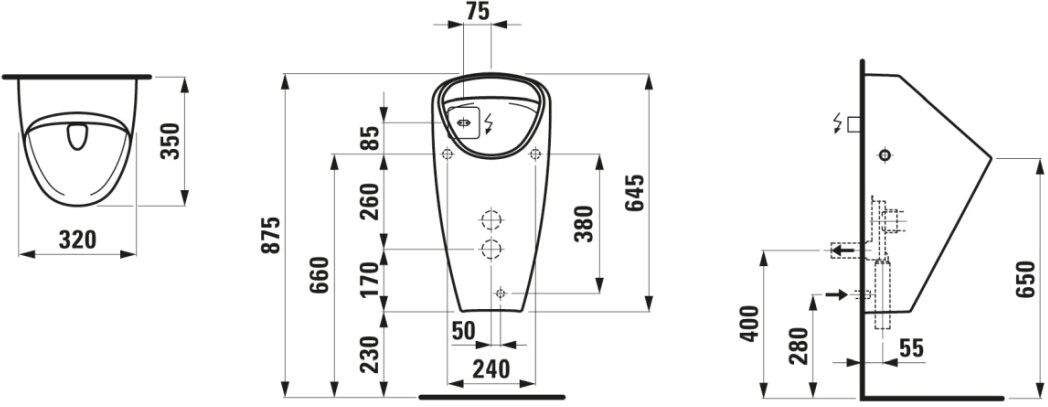 LAUFEN spülrandlos Absaugeurinal Caprino Plus, 350x320x645 mit Strg (230V) LCC weiss H8410654004011