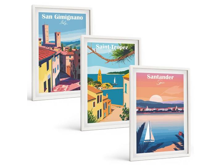 BILDER SET 3er Set - 40x60 cm Weißer Rahmen - Italienische Stadtlandschaften