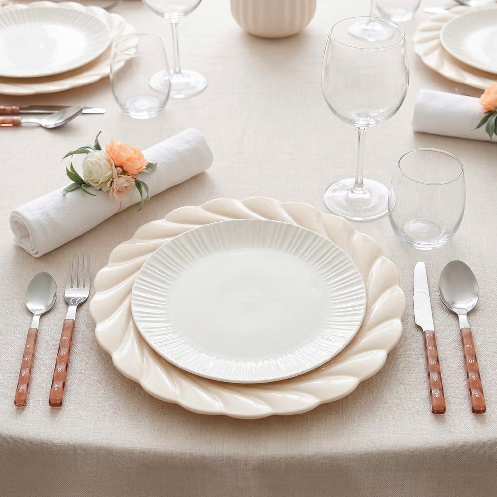 Aulica Plato llano blanco flora 26.6x26.6x2cm - lote de 6