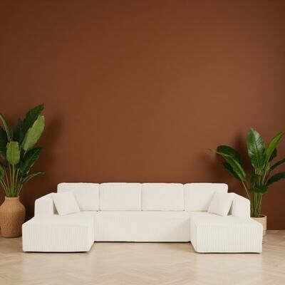 ZWYO HOSIMU "132.48"" Corduroy U-Shaped Modular Sectional Sofa with No Assembly Required and Reversible Design (5-Seater)"