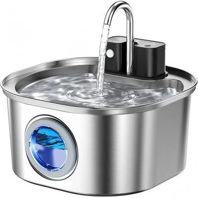 Uplifted Finds Stainless Steel Wireless Rechargeable Cat Water Fountain With Auto Sensor b