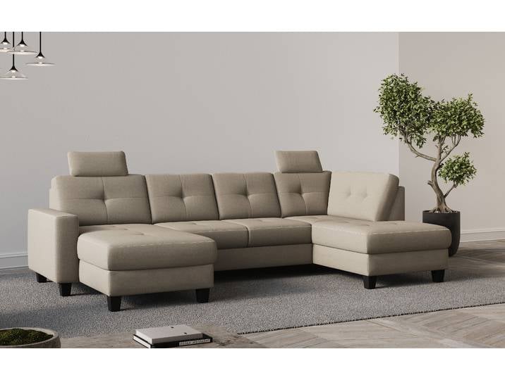 Wohnlandschaft, Grau (Taupe), 226x170 cm, Flachgewebe, Mit Bettfunktion, Modern