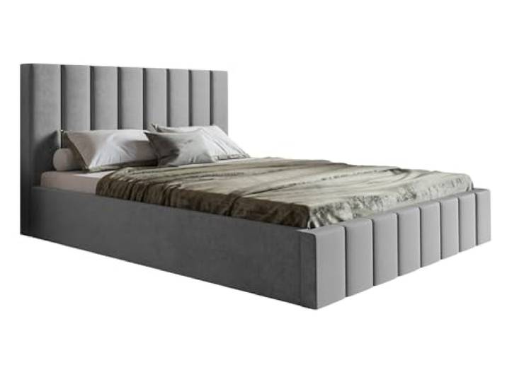 Emporius Polsterbett 160x200 Moris, Doppelbett 160x200 Schlafzimmer - Samtstoff, Bettkasten, Lattenrost, Design Bett (Grau - Jasmine 90)