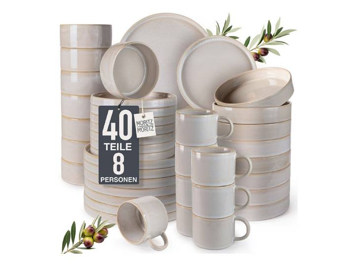 Moritz & Moritz Kombiservice CASTELLO Geschirrset 40 tlg. Komplett-Set für 8 Personen (40-tlg), 8 Personen, Steinzeug, Robustes Kombigeschirr für 8 Personen