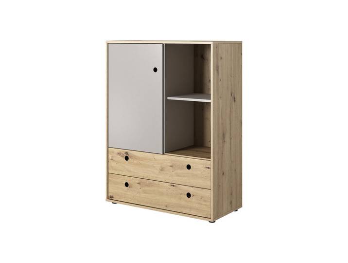 Feldmann-Wohnen Kommode Kuki Bernstein Eiche / Platingrau 90 / 40 / 117 cm, Braun, Grau, 2 Fächer, 2 Schubladen, Rechteckig, 90x117x40 cm, Kleinmöbel, Kommoden, Highboards
