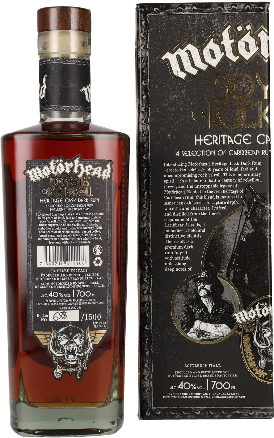 Motörhead Spirits Motörhead 50 Years of Rock & Roll Heritage Cask Dark Rum 40% Vol. 0,7l in Geschenkbox