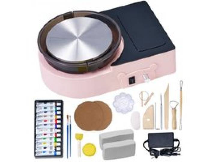 VEVOR Mini Tour de Potier Électrique, Roue de Poterie avec Plateau Tournant 158 mm, Rotation Avant et Arrière, Vitesse Réglable, avec Outils de Façonnage, pour Artisanat, Bricolage à Domicile, Rose
