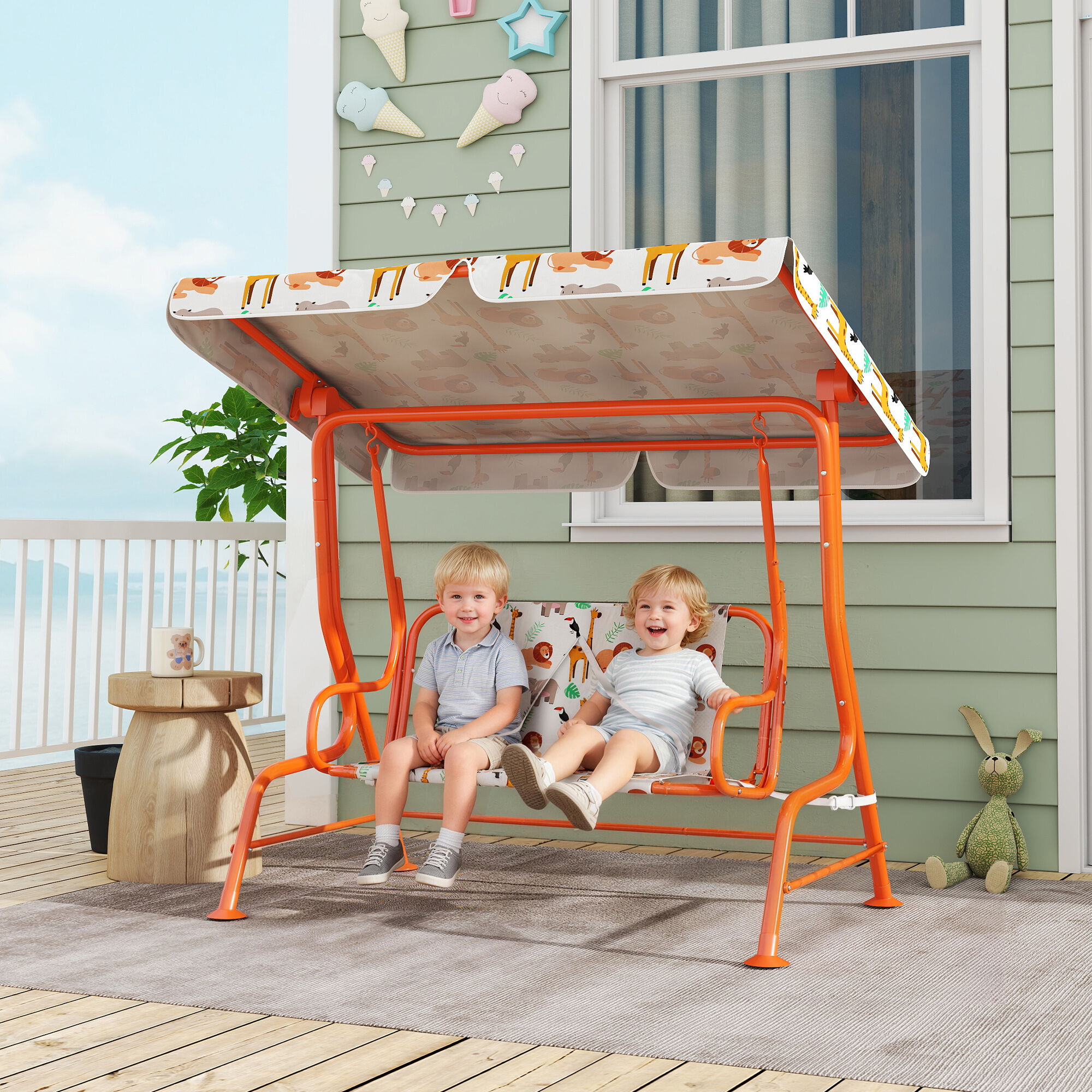 Altro Dondolo Per Bambini Altalena Da Giardino 2 Posti 112x75x120cm Arancione
