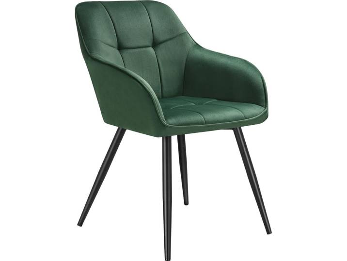 Chaise rembourrée en velours matelassé avec dossier continu vert foncé