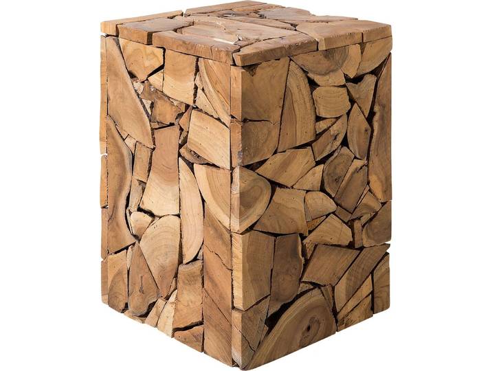 BELIANI Beistelltisch Teak Holz Braun 30 x 30 cm Matt Multifunktional Holzmosaik Quadratisch Landhaus Stil