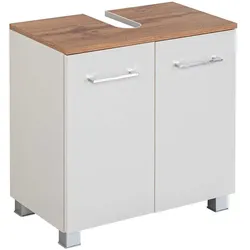 Waschbeckenunterschrank in Weiß und Wildeiche Optik Made in Germany