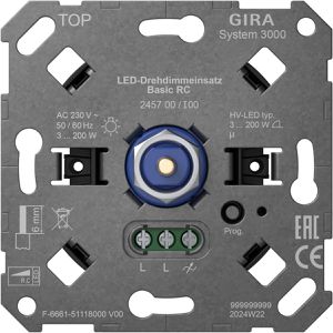 Gira Dimmer 245700 Basic RC, System 3000, Unterputz, für LED-, Halogen- und Glühlampen, Drehdimmer