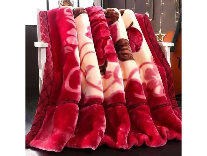Couverture polaire couverture en peluche King Size couverture de vison lourd soyeux doux et chaud 2 plis A & B imprimé couverture de lit Raschel Rose/pivoine