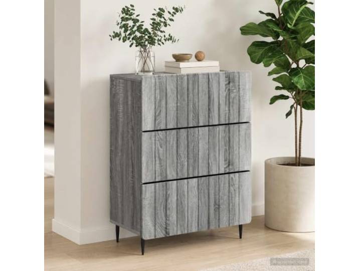 HPUYRFG Schubladenschrank Holzwerkstoff Sonoma-Grau 66 x 34,5 x 92 cm Moderne Optik, Streifenmuster, Eisenbeine, pflegeleichte Oberfläche, vielseitig nutzbar