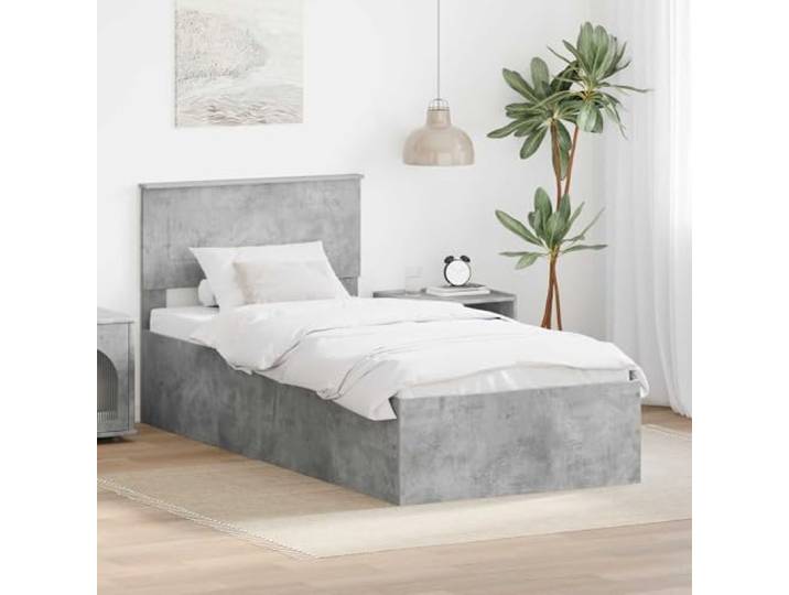 RJPLMFV Bettrahmen, Betongrau, 75 x 190 cm, Holz Mit Kopfteil, fester Lattenboden, modernes Design, Haupt- oder Gästezimmer