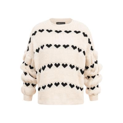 Sweater CLOUD 5IVE "CLOUD 5IVE Knit Sweater with hearts", Damen, Gr. XXL, beige, 100% Polyacryl, bedruckt, Rundhals, Sweatshirts Sweater