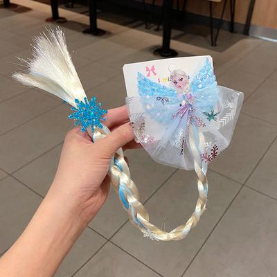 Inspire Daily Merch Elsa Princess Hairpin Accessories Disney Frozen Wig Braid Hair Clip For Girls Anime Cartoon Toys Baby Gifts doll With Log Hair