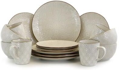 Elama White Lilly 16 Piece Stoneware Dinnerware Set