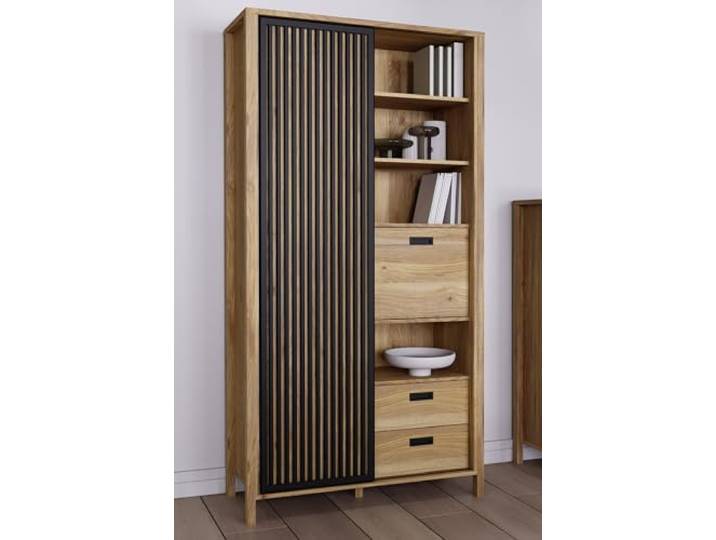 möbelando Highboard >Jecho< in Mauvella Eiche/Schwarz - 103,4x200,3x40,2cm (BxHxT)
