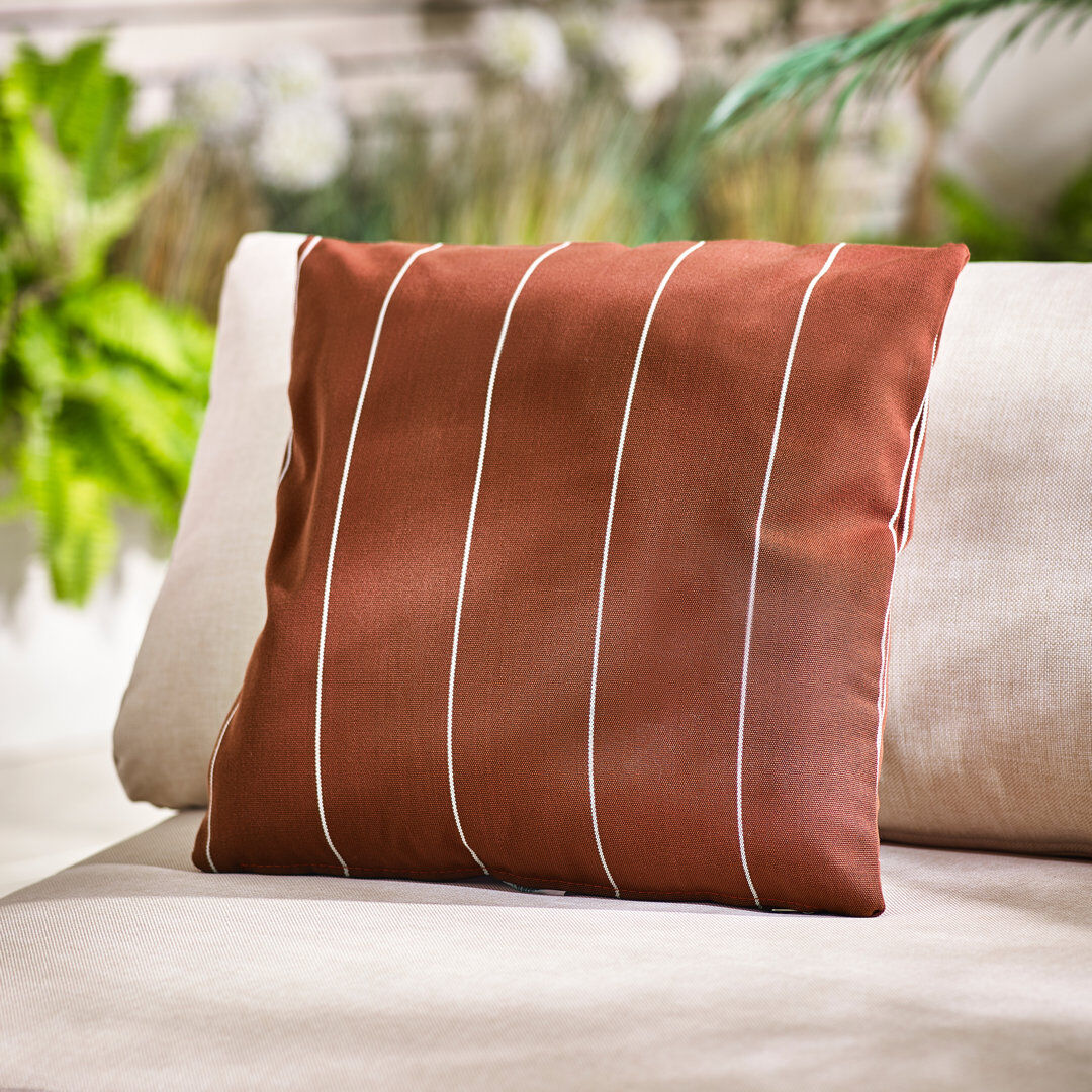 East Urban Home x2 Indoor / Outdoor Striped Square Scatter Throw Cushions - Splash Proof Bold Design Brown 43cm H X 43cm W X 5cm D