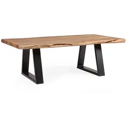 Couchtisch Artur aus Akazienholz, modernes Massivholz-Design, natur, Unikat mit schwarzem Metallgestell