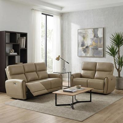 Furniture of America Elente Modern 2-Piece Power Recline Faux Leather Sofa and Loveseat Set