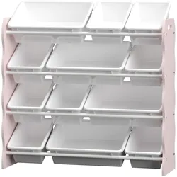 En.Casa, Kinderregal, Kinderregal Vestnes mit 12 Aufbewahrungsboxen 78x86x27 cm Cotton Candy/Weiss (86 x 26.50 x 78 cm)