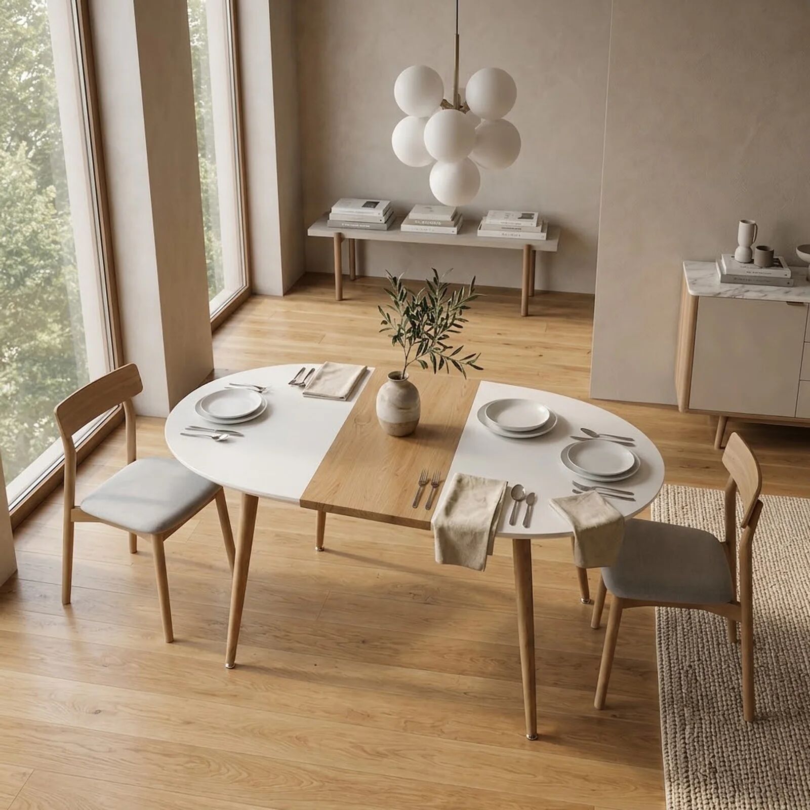 garneroarredamenti Tavolo 120/200cm ovale allungabile bianco rovere miele Papiro Gihome®