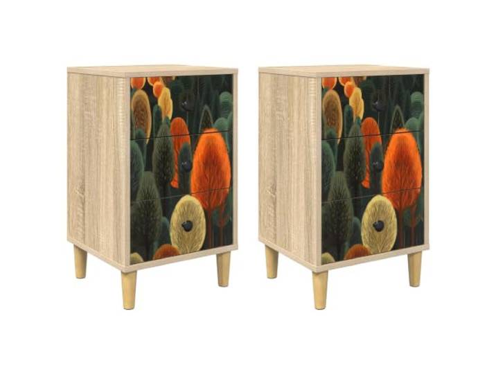 HGDFWRQW Nachttisch 2er Set Sonoma-Eiche 36x33x60 cm Beistelltisch Dekorative Schlafzimmermöbel mit Schubladen, schwarzen Stahlknöpfen und erhöhten Standfüßen für optimale Bodenbelüftung.