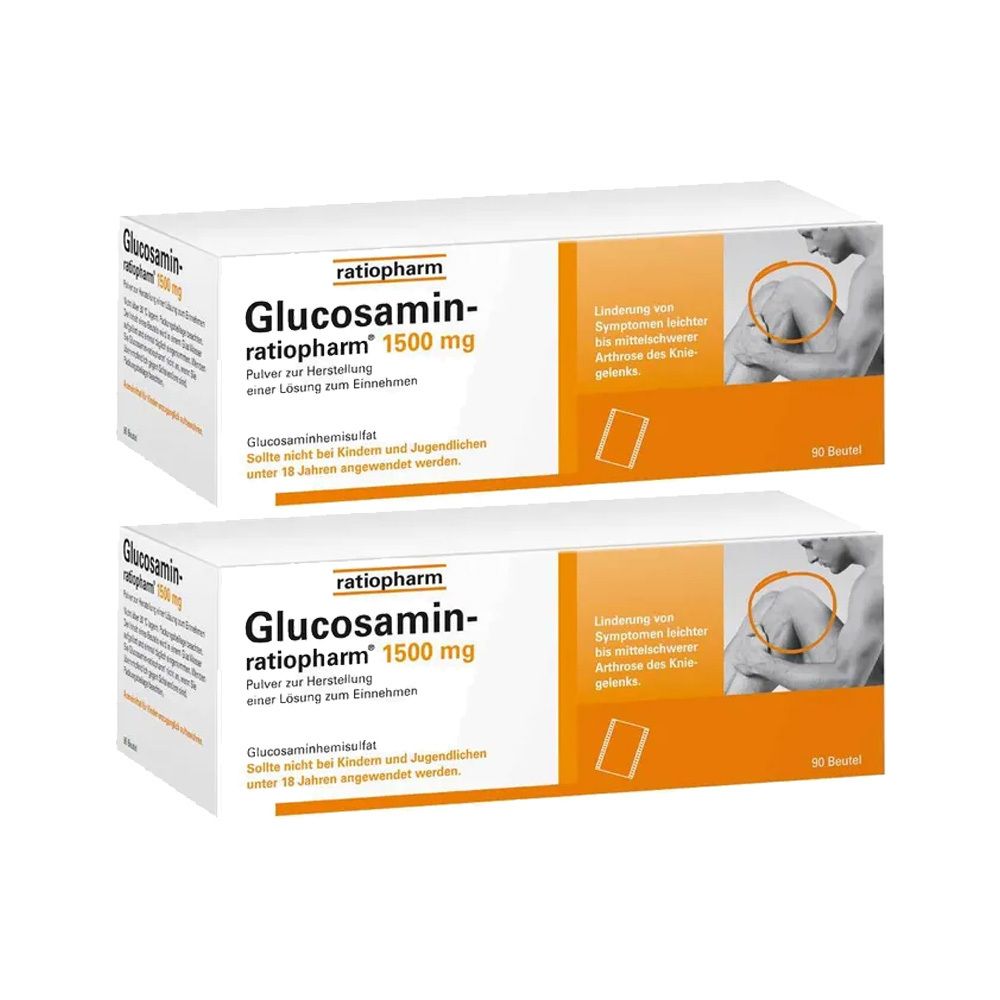 Glucosamin-Ratiopharm 1500 mg Plv.z.H.e.L.z.Einn. Doppelpack 2x90 St Pulver zur Herstellung einer Lösung zum Einnehmen