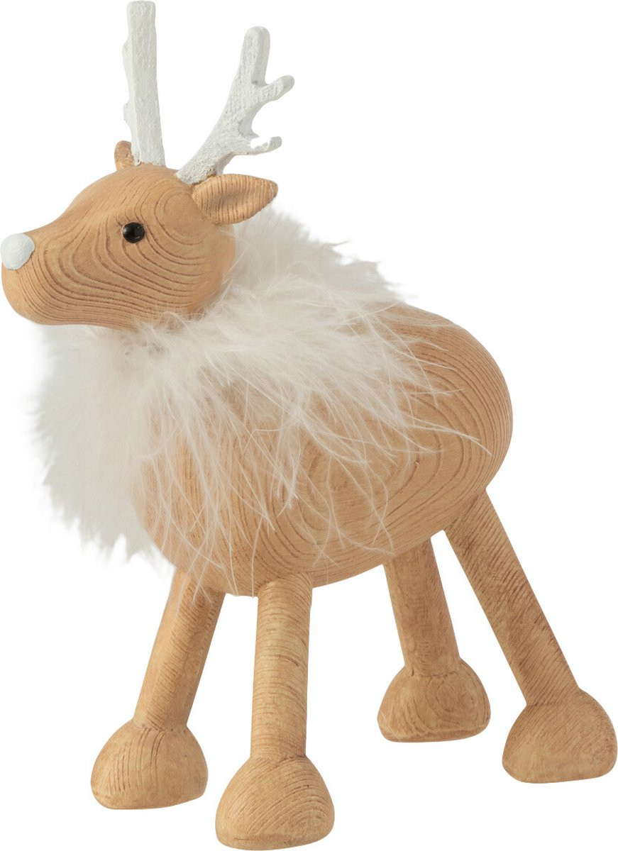 J-Line Kerstfiguur Hert Vacht - Polyresin - Natuurlijk/Wit - Small