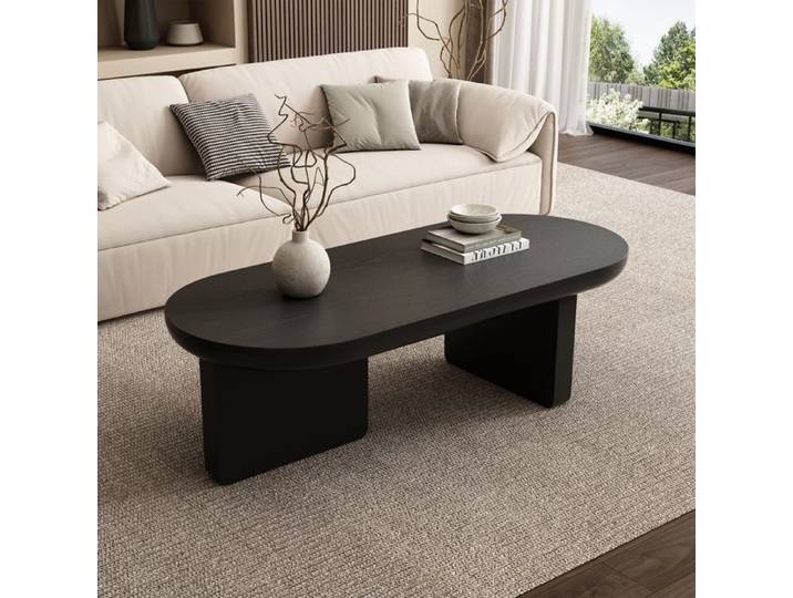 Table Basse Ovale Mid Century Modern - Bois Rustique - Table Centre Polyvalente Salon Bureau - Noir - 119.7x49.8x35.5cm