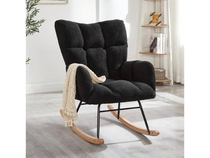 Ropilly moderner Schaukelstuhl skandinavisches Design 69x89x101 cm Weicher Polsterstuhl mit hoher Rückenlehne für ruhige Momente beim Lesen, Stillen oder Entspannen.