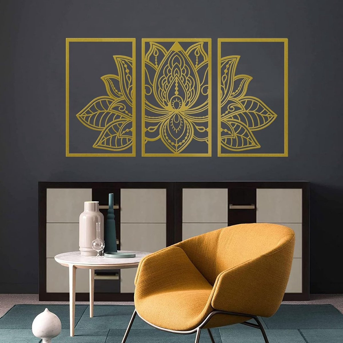 Grote metalen mandala wanddecoratie met lotus bloem voor binnen en buiten