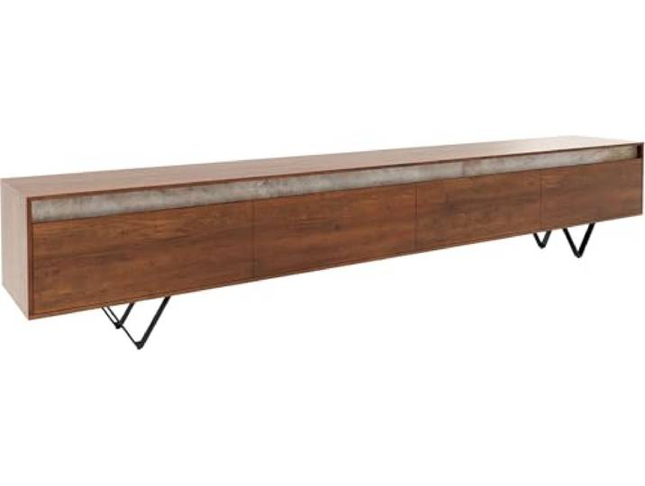 TV-Board Stonegrace Akazie Braun Schiefer 240 cm 4 Türen V-Fuß Schwarz