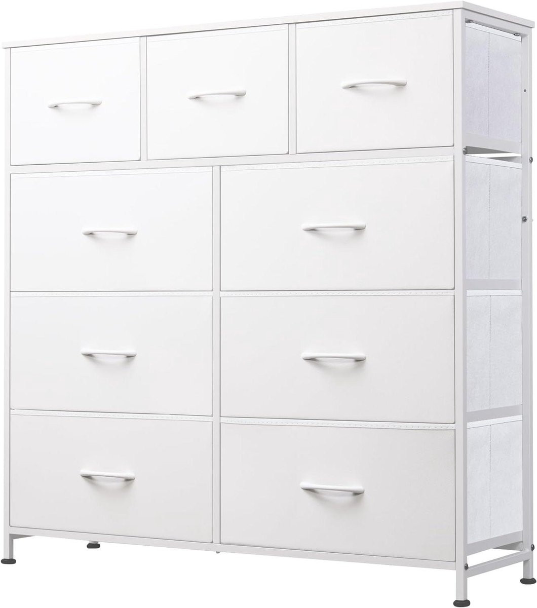 Moderne opbergkast met laden en stalen frame met houten top