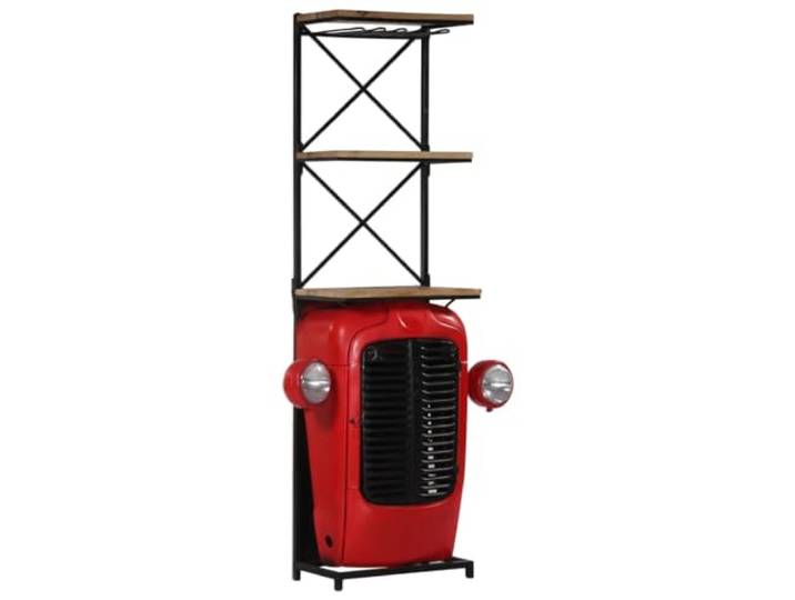 HBBMGYD Weinregal Traktor Mangoholz 49 x 31 x 172 cm 9 Flaschenhalter, 2 Einlegeböden, Massivholz, Wandbefestigung inklusive