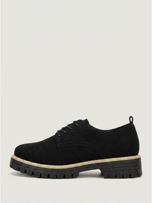 LightInthebox Women's Black Suede Oxford Shoes - Fashion Platform Lug Sole Derby Shoes Lace Up Flat Creepers for Street Style, Daily Casual Wear